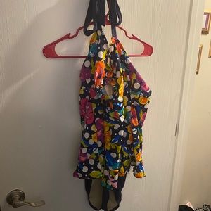 Torrid old school one piece floral halter swimsuit